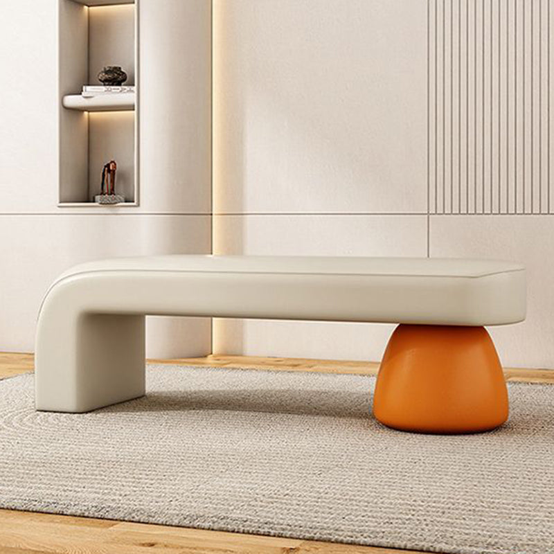 Luxurious Contemporary Wood-Strip PU Leather Cushioned Bench – Armless, Backless Living Room Accent