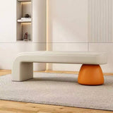 Luxurious Contemporary Wood-Strip PU Leather Cushioned Bench – Armless, Backless Living Room Accent