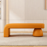 Luxurious Contemporary Wood-Strip PU Leather Cushioned Bench – Armless, Backless Living Room Accent