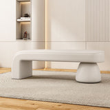 Luxurious Contemporary Wood-Strip PU Leather Cushioned Bench – Armless, Backless Living Room Accent