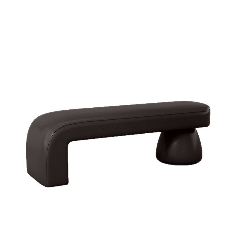 Luxurious Contemporary Wood-Strip PU Leather Cushioned Bench – Armless, Backless Living Room Accent