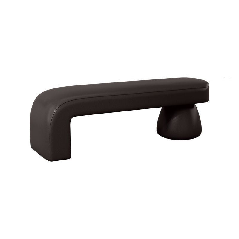 Luxurious Contemporary Wood-Strip PU Leather Cushioned Bench – Armless, Backless Living Room Accent