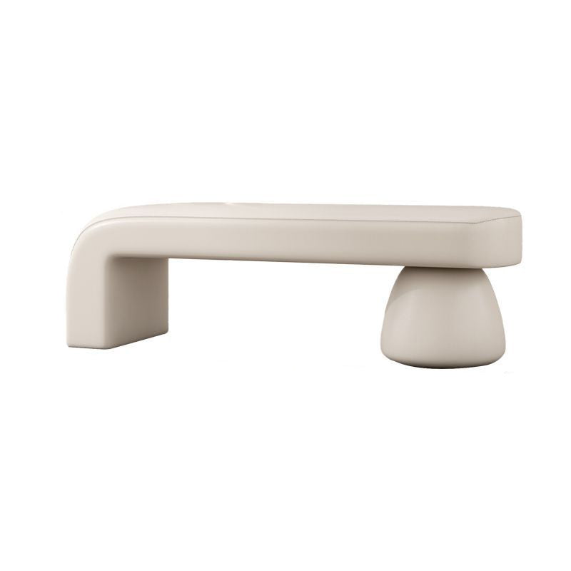 Luxurious Contemporary Wood-Strip PU Leather Cushioned Bench – Armless, Backless Living Room Accent