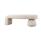 Luxurious Contemporary Wood-Strip PU Leather Cushioned Bench – Armless, Backless Living Room Accent