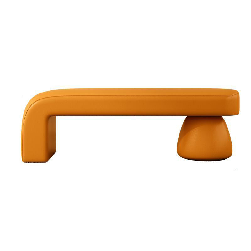 Luxurious Contemporary Wood-Strip PU Leather Cushioned Bench – Armless, Backless Living Room Accent