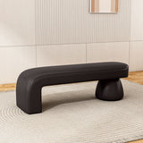 Luxurious Contemporary Wood-Strip PU Leather Cushioned Bench – Armless, Backless Living Room Accent