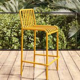 Sleek Modern Minimalist Rectangular Skeleton Iron Outdoor Bar Stool, Armless for Garden