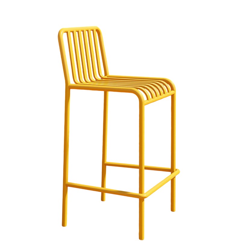 Sleek Modern Minimalist Rectangular Skeleton Iron Outdoor Bar Stool, Armless for Garden