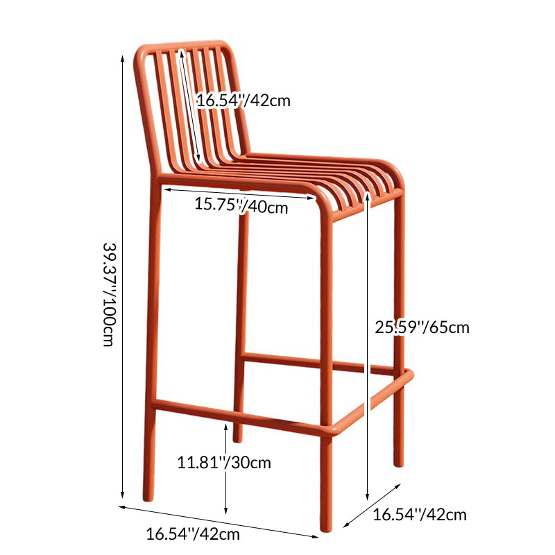 Sleek Modern Minimalist Rectangular Skeleton Iron Outdoor Bar Stool, Armless for Garden