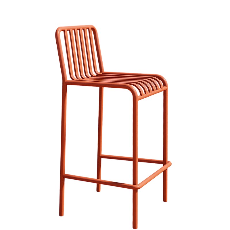 Sleek Modern Minimalist Rectangular Skeleton Iron Outdoor Bar Stool, Armless for Garden