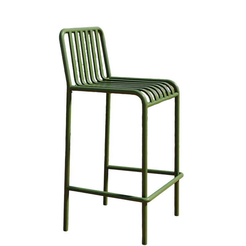 Sleek Modern Minimalist Rectangular Skeleton Iron Outdoor Bar Stool, Armless for Garden