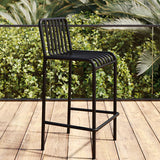 Sleek Modern Minimalist Rectangular Skeleton Iron Outdoor Bar Stool, Armless for Garden