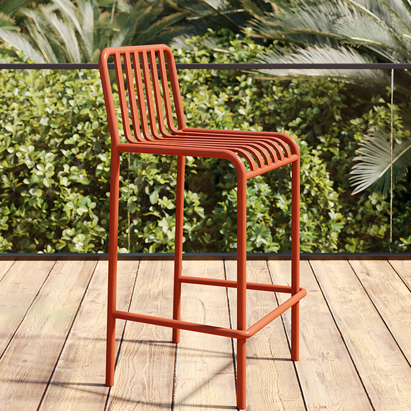 Sleek Modern Minimalist Rectangular Skeleton Iron Outdoor Bar Stool, Armless for Garden