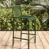 Sleek Modern Minimalist Rectangular Skeleton Iron Outdoor Bar Stool, Armless for Garden