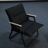Modern Minimalist Rectangle Folding Outdoor Chair – Carbon Steel & Aluminum Alloy Frame, Beech Wood Armrests, Oxford Fabric Seat, PET Backrest, Portable & Detachable for Garden and Camping