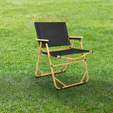 Modern Minimalist Rectangle Folding Outdoor Chair – Carbon Steel & Aluminum Alloy Frame, Beech Wood Armrests, Oxford Fabric Seat, PET Backrest, Portable & Detachable for Garden and Camping