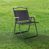 Modern Minimalist Rectangle Folding Outdoor Chair – Carbon Steel & Aluminum Alloy Frame, Beech Wood Armrests, Oxford Fabric Seat, PET Backrest, Portable & Detachable for Garden and Camping
