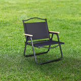 Modern Minimalist Rectangle Folding Outdoor Chair – Carbon Steel & Aluminum Alloy Frame, Beech Wood Armrests, Oxford Fabric Seat, PET Backrest, Portable & Detachable for Garden and Camping
