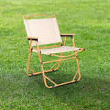 Modern Minimalist Rectangle Folding Outdoor Chair – Carbon Steel & Aluminum Alloy Frame, Beech Wood Armrests, Oxford Fabric Seat, PET Backrest, Portable & Detachable for Garden and Camping