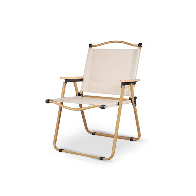 Modern Minimalist Rectangle Folding Outdoor Chair – Carbon Steel & Aluminum Alloy Frame, Beech Wood Armrests, Oxford Fabric Seat, PET Backrest, Portable & Detachable for Garden and Camping