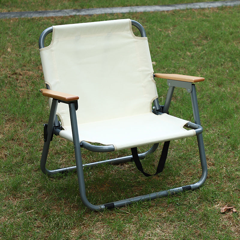 Modern Minimalist Rectangular Carbon Steel Folding Camping Chair with Oxford Fabric, Backrest and Armrests for Garden
