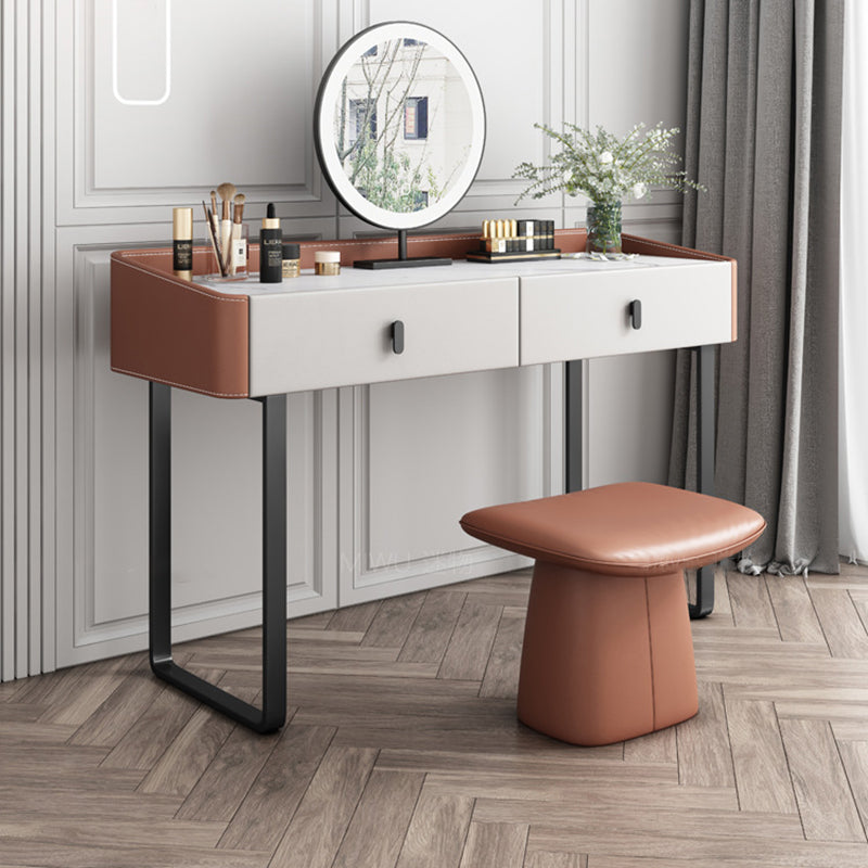 Contemporary Nordic Rectangular Solid Wood Multi-Layer Board Cat Scratching Pad and Leather Cushioned Vanity Stool — Backless & Armless, for Bedroom