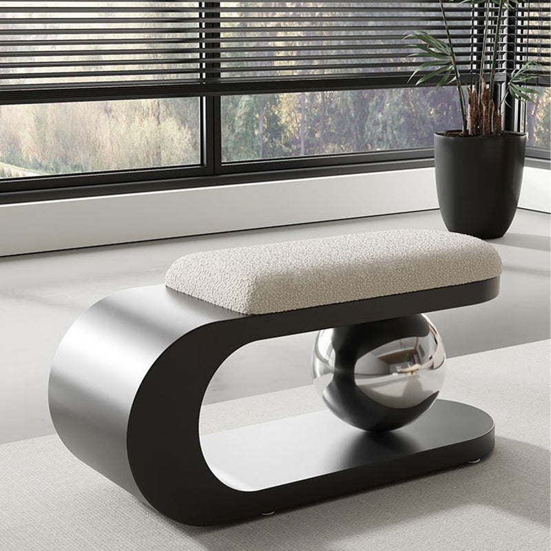 Modern Art Deco Geometric Bench with Lambswool Cushion — Iron, Carbon Steel & Stainless Steel Frame, Backless & Armless for Entryway