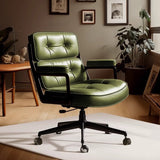 Contemporary Scandinavian Swivel Desk Chair with Rectangular Metal Frame, PU and Genuine Leather Cushioned Seat, Liftable Backrest and Armrests for Home Office