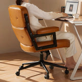 Contemporary Scandinavian Swivel Desk Chair with Rectangular Metal Frame, PU and Genuine Leather Cushioned Seat, Liftable Backrest and Armrests for Home Office
