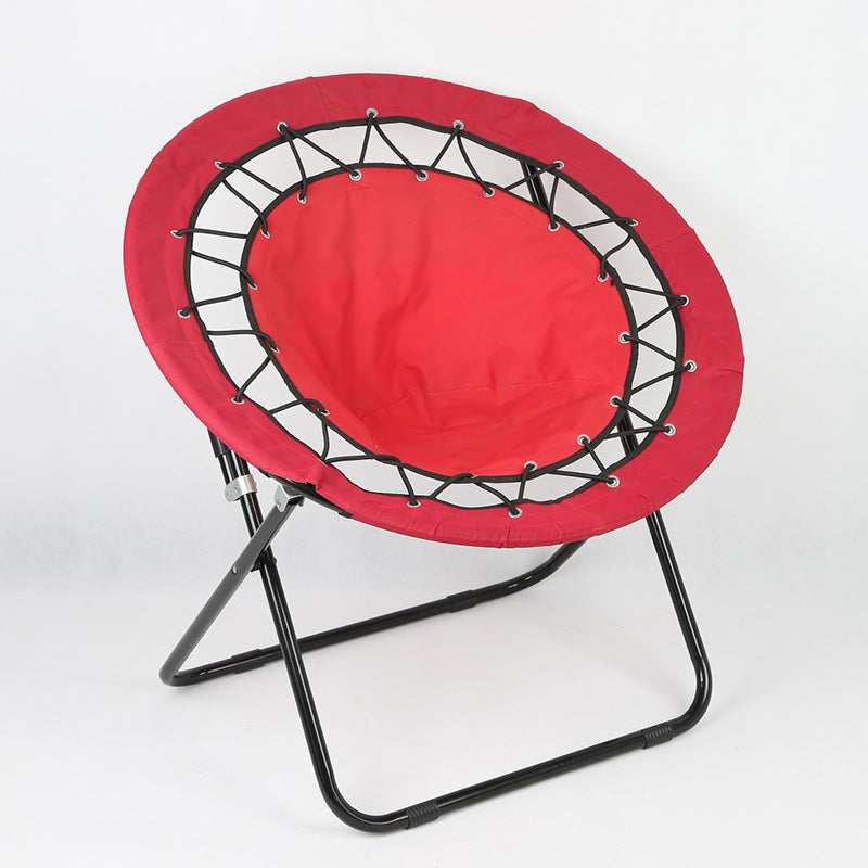 Modern Minimalist Foldable Round Iron Alloy Frame Camping Chair with Nylon Rope Weave – Portable Armless Garden Chair
