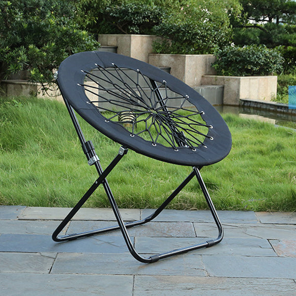 Modern Minimalist Foldable Round Iron Alloy Frame Camping Chair with Nylon Rope Weave – Portable Armless Garden Chair