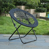 Modern Minimalist Foldable Round Iron Alloy Frame Camping Chair with Nylon Rope Weave – Portable Armless Garden Chair