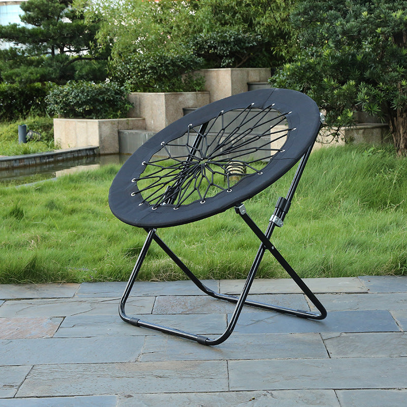 Modern Minimalist Foldable Round Iron Alloy Frame Camping Chair with Nylon Rope Weave – Portable Armless Garden Chair