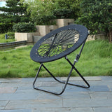 Modern Minimalist Foldable Round Iron Alloy Frame Camping Chair with Nylon Rope Weave – Portable Armless Garden Chair
