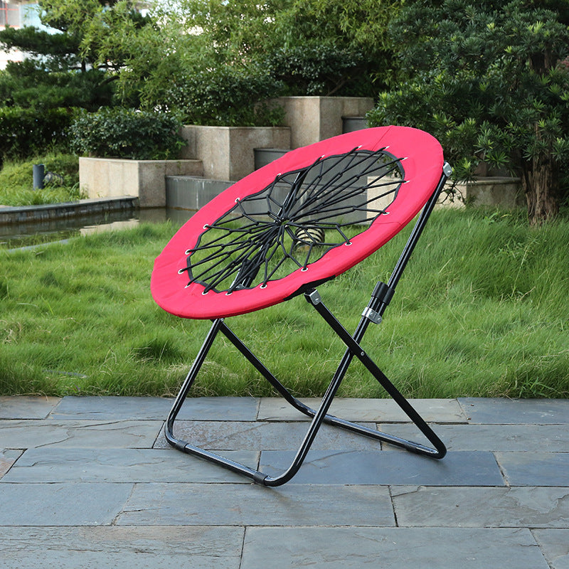 Modern Minimalist Foldable Round Iron Alloy Frame Camping Chair with Nylon Rope Weave – Portable Armless Garden Chair