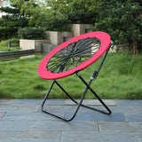 Modern Minimalist Foldable Round Iron Alloy Frame Camping Chair with Nylon Rope Weave – Portable Armless Garden Chair