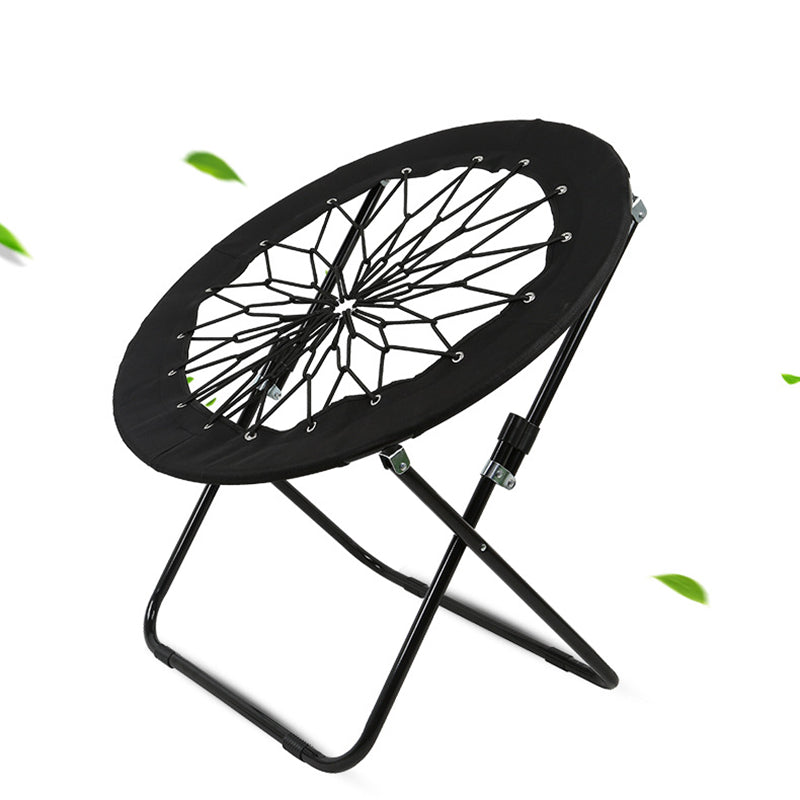 Modern Minimalist Foldable Round Iron Alloy Frame Camping Chair with Nylon Rope Weave – Portable Armless Garden Chair