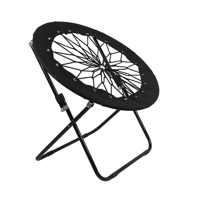 Modern Minimalist Foldable Round Iron Alloy Frame Camping Chair with Nylon Rope Weave – Portable Armless Garden Chair