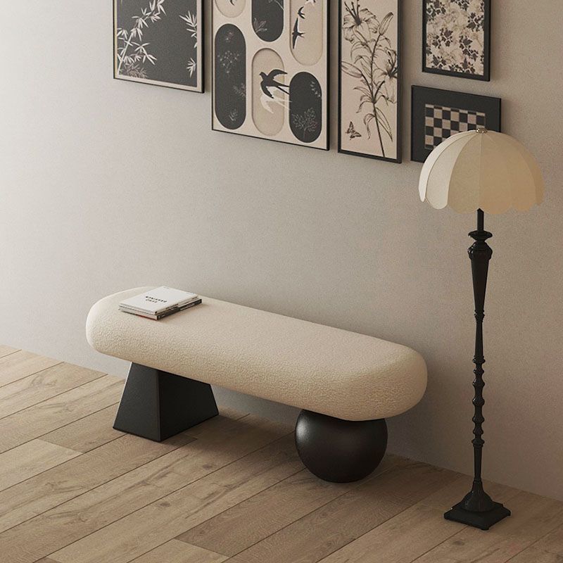 Contemporary Nordic Oval Solid-Wood Bench with Lambswool Cushioned Sponge – Backless, Armless Entryway Seating