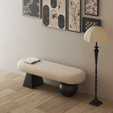 Contemporary Nordic Oval Solid-Wood Bench with Lambswool Cushioned Sponge – Backless, Armless Entryway Seating