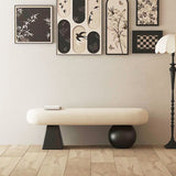 Contemporary Nordic Oval Solid-Wood Bench with Lambswool Cushioned Sponge – Backless, Armless Entryway Seating