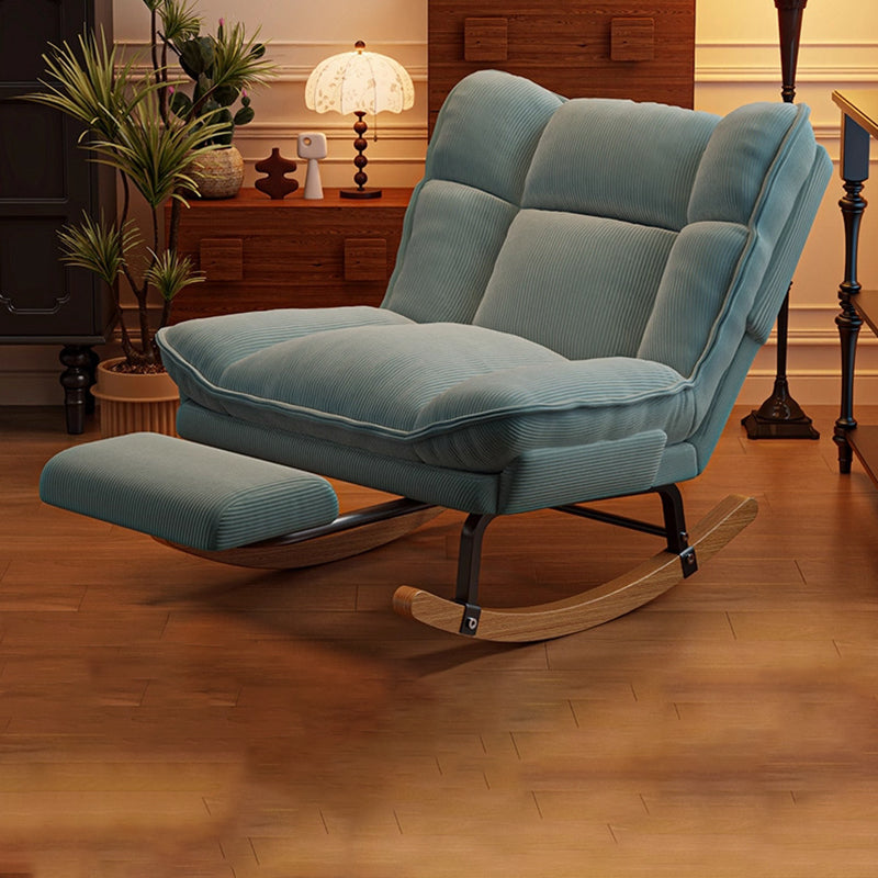 Nordic Contemporary Rectangular Rubberwood Rocking Chair with Iron Frame, Corduroy Upholstery and Plush Sponge Cushion, Detachable Backrest, Armless for Bedroom