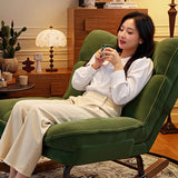 Nordic Contemporary Rectangular Rubberwood Rocking Chair with Iron Frame, Corduroy Upholstery and Plush Sponge Cushion, Detachable Backrest, Armless for Bedroom