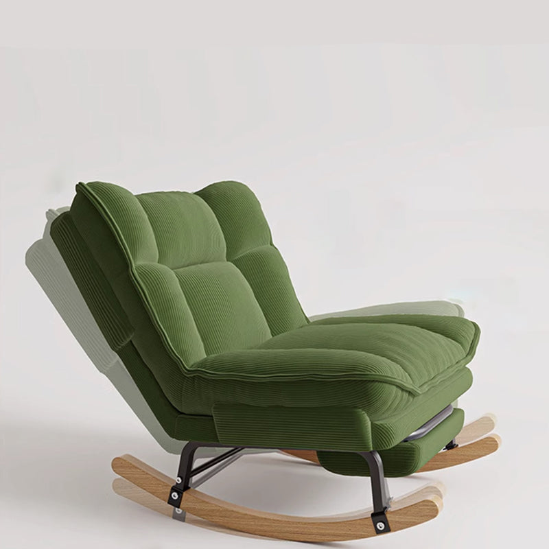 Nordic Contemporary Rectangular Rubberwood Rocking Chair with Iron Frame, Corduroy Upholstery and Plush Sponge Cushion, Detachable Backrest, Armless for Bedroom