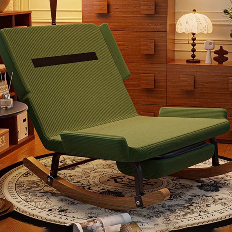 Nordic Contemporary Rectangular Rubberwood Rocking Chair with Iron Frame, Corduroy Upholstery and Plush Sponge Cushion, Detachable Backrest, Armless for Bedroom