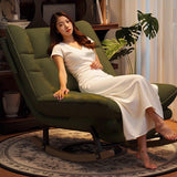 Nordic Contemporary Rectangular Rubberwood Rocking Chair with Iron Frame, Corduroy Upholstery and Plush Sponge Cushion, Detachable Backrest, Armless for Bedroom