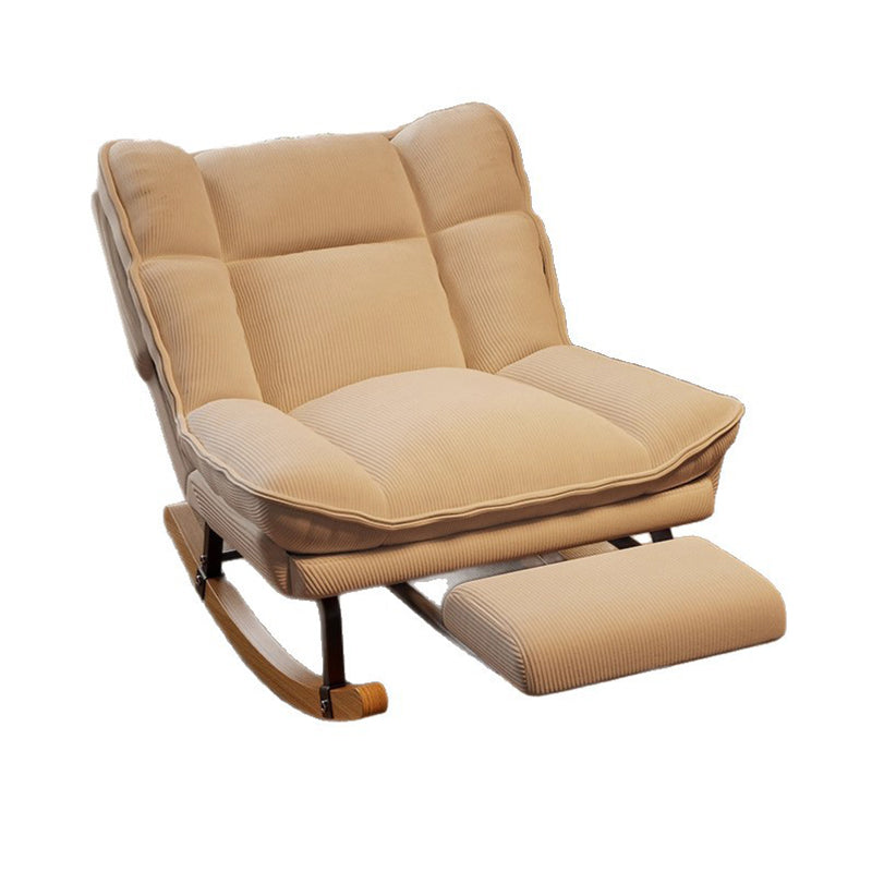 Nordic Contemporary Rectangular Rubberwood Rocking Chair with Iron Frame, Corduroy Upholstery and Plush Sponge Cushion, Detachable Backrest, Armless for Bedroom
