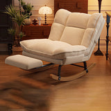 Nordic Contemporary Rectangular Rubberwood Rocking Chair with Iron Frame, Corduroy Upholstery and Plush Sponge Cushion, Detachable Backrest, Armless for Bedroom