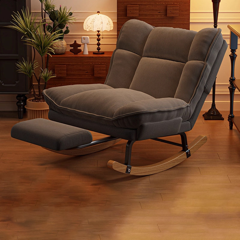 Nordic Contemporary Rectangular Rubberwood Rocking Chair with Iron Frame, Corduroy Upholstery and Plush Sponge Cushion, Detachable Backrest, Armless for Bedroom