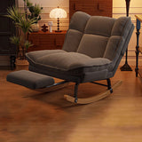 Nordic Contemporary Rectangular Rubberwood Rocking Chair with Iron Frame, Corduroy Upholstery and Plush Sponge Cushion, Detachable Backrest, Armless for Bedroom
